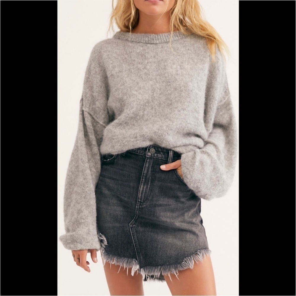 Free People Bailey Denim Fringe Western Mini Skirt Maverick Black size 28